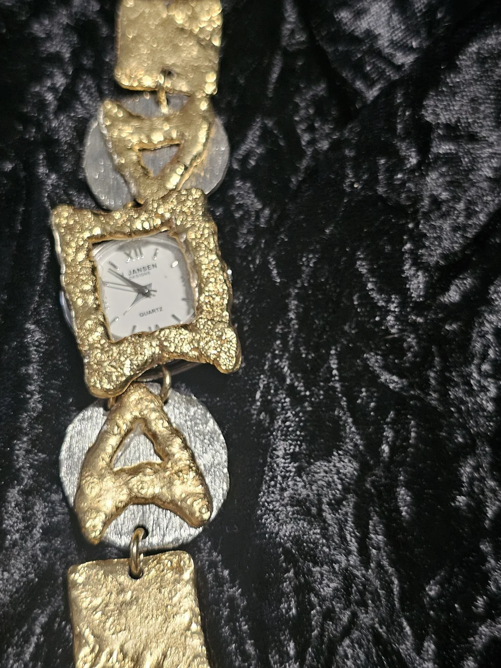 Jensen Gold-Tone Textured Charm Bracelet Watch